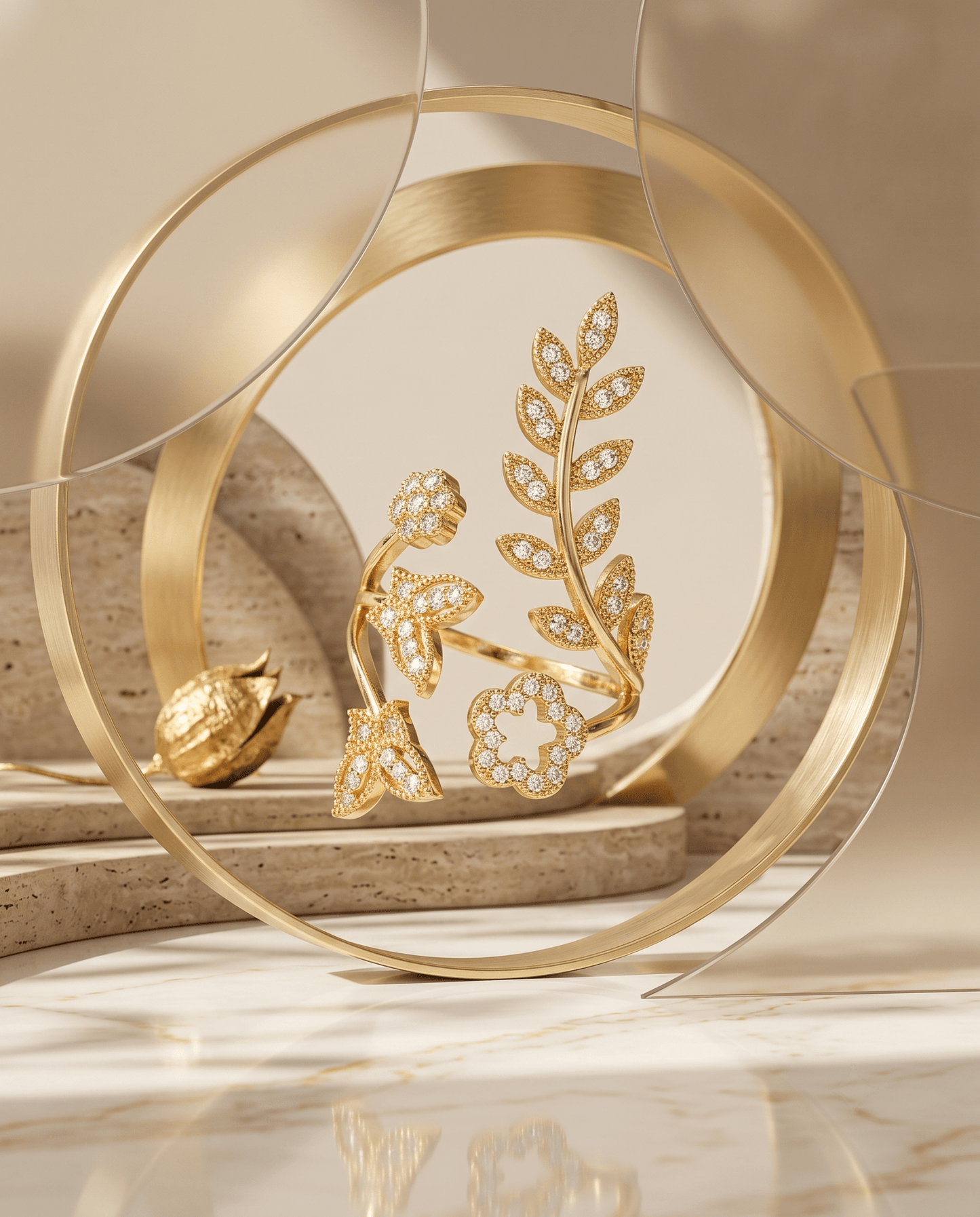 Crystal Leaf Vine & Flower Wrap Ring - Maxiblink