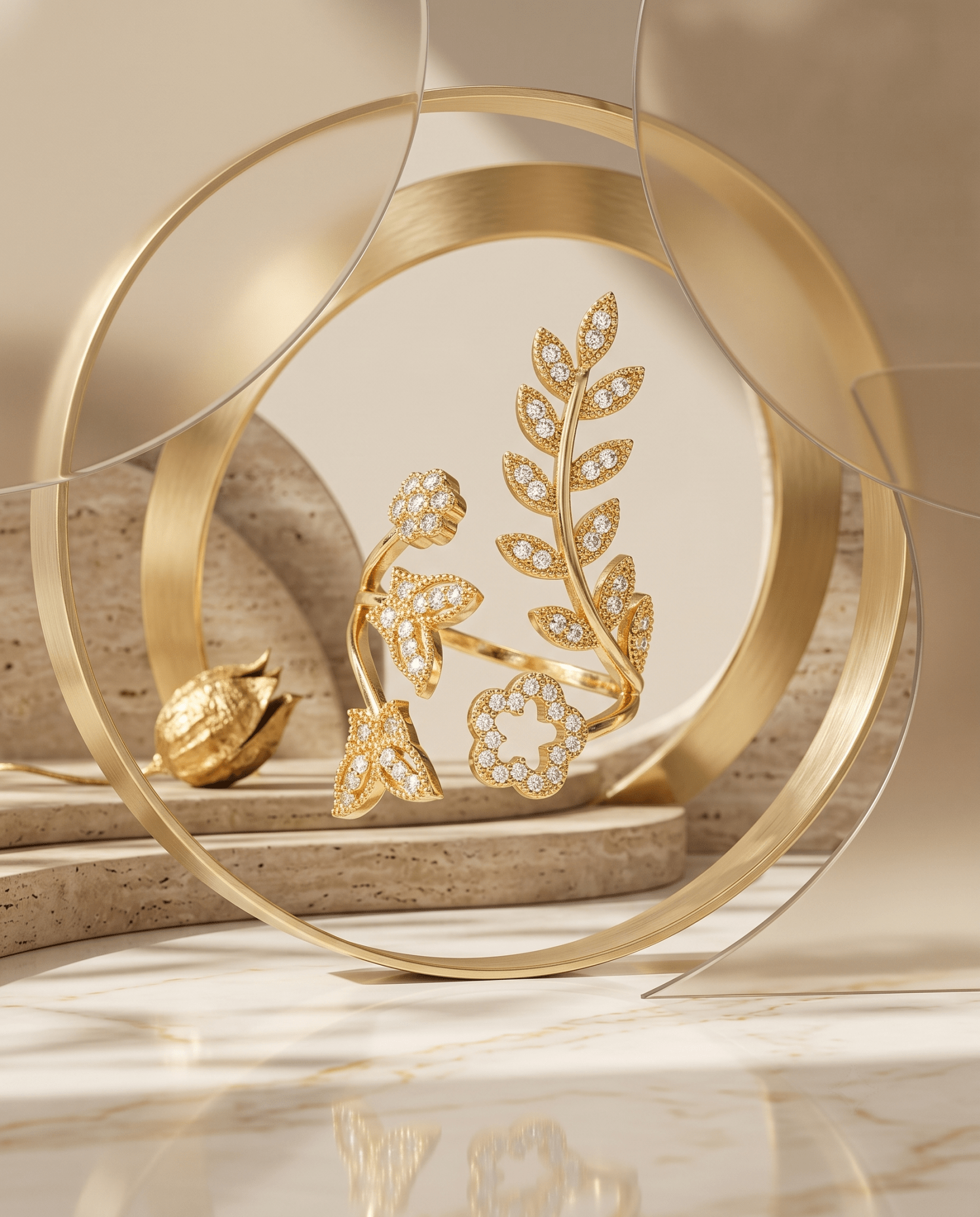 Crystal Leaf Vine & Flower Wrap Ring - Maxiblink
