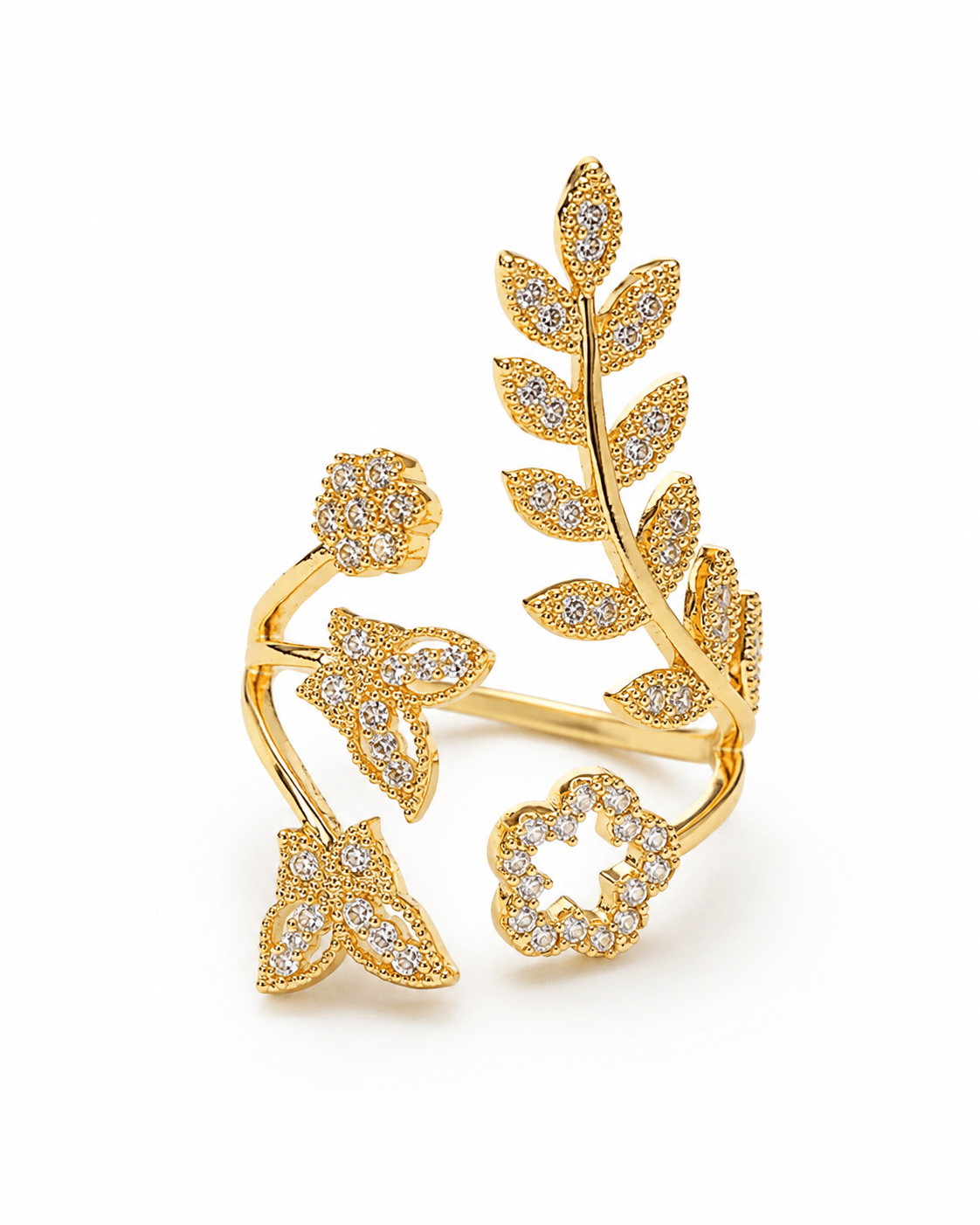 Crystal Leaf Vine & Flower Wrap Ring - Maxiblink