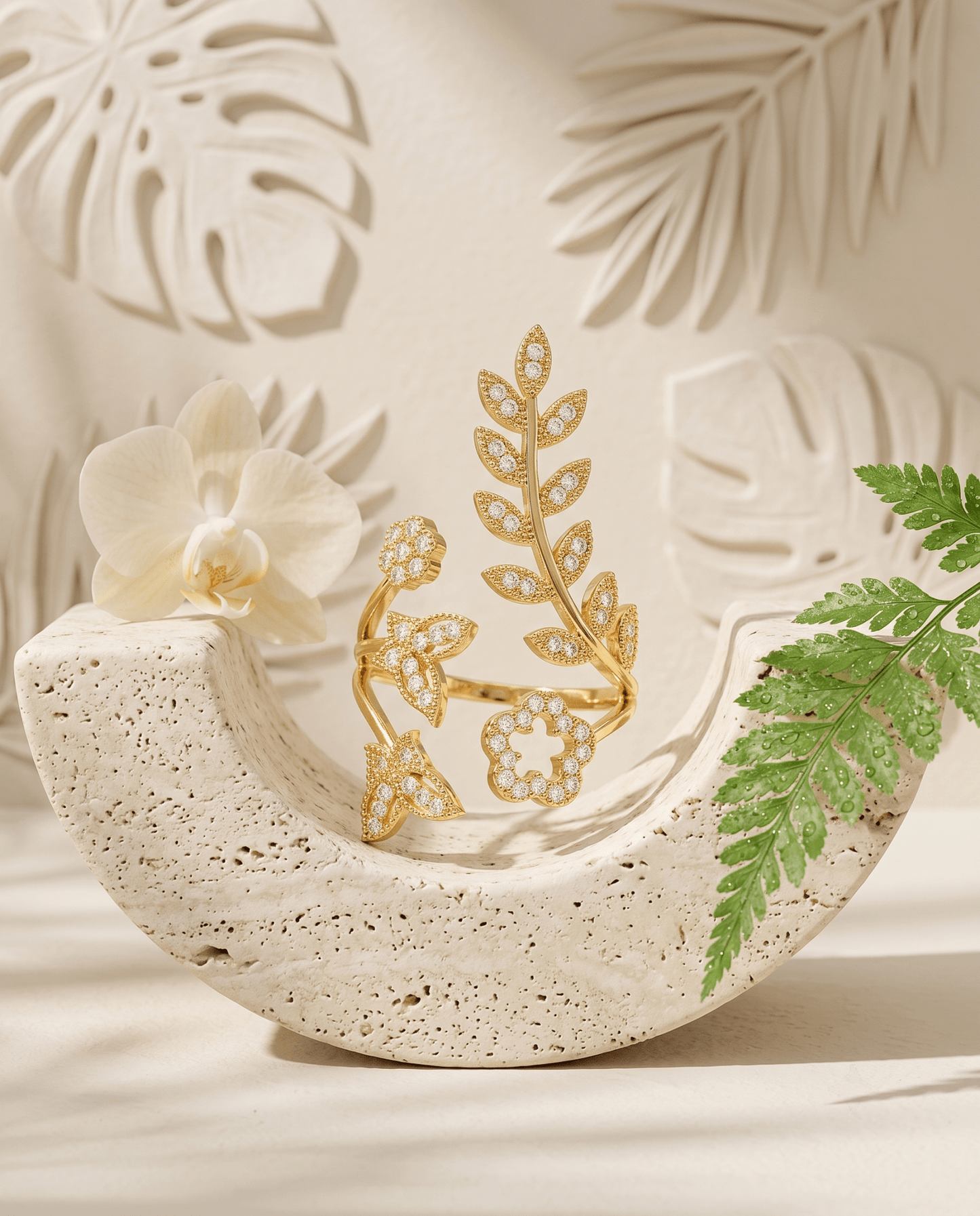 Crystal Leaf Vine & Flower Wrap Ring - Maxiblink