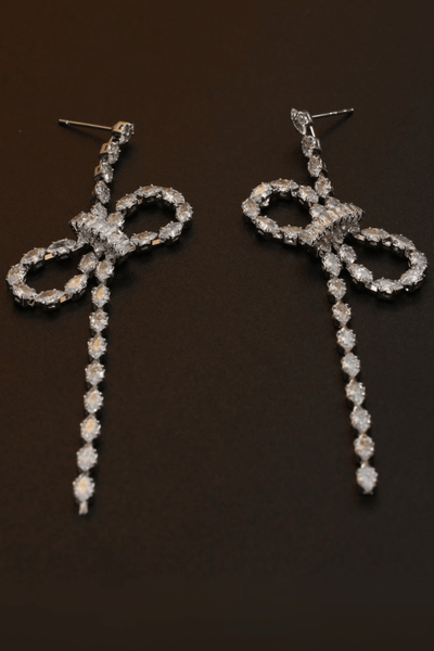 Crystal Ribbon Dangle Earrings – Chic Anti - Tarnish Party Wear - Maxiblink