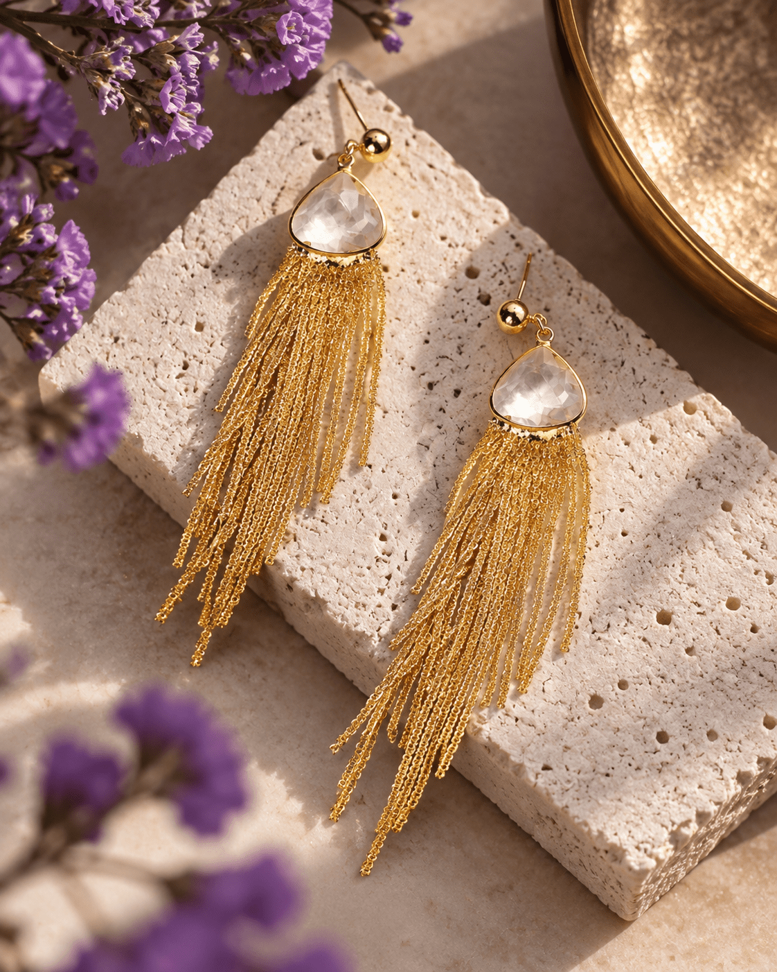 Crystal Teardrop Tassel Fringe Earrings - Maxiblink