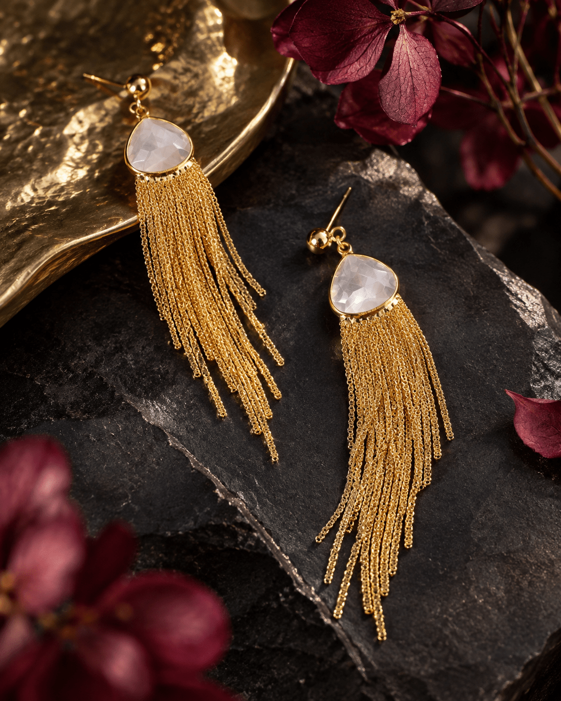 Crystal Teardrop Tassel Fringe Earrings - Maxiblink