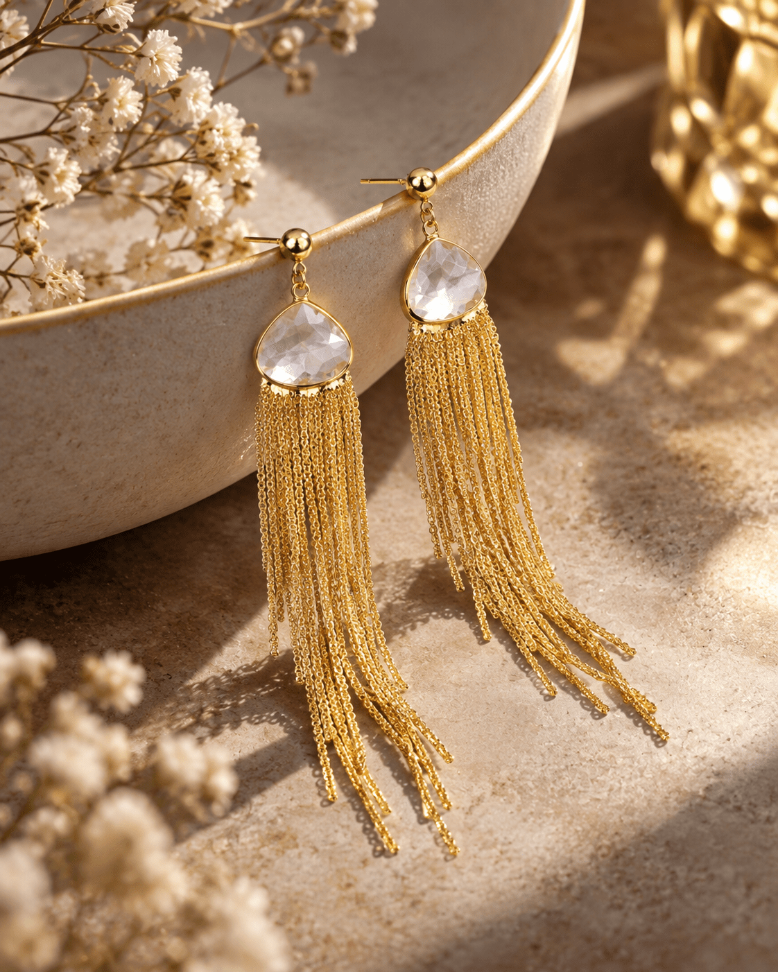 Crystal Teardrop Tassel Fringe Earrings - Maxiblink