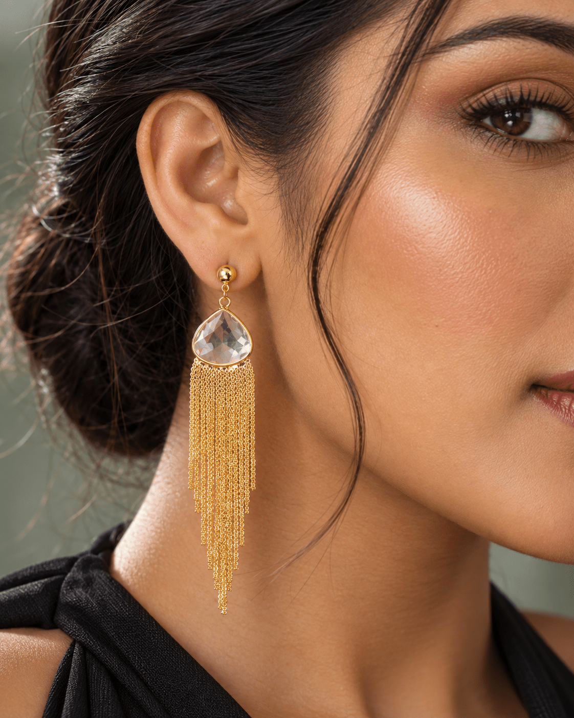 Crystal Teardrop Tassel Fringe Earrings - Maxiblink