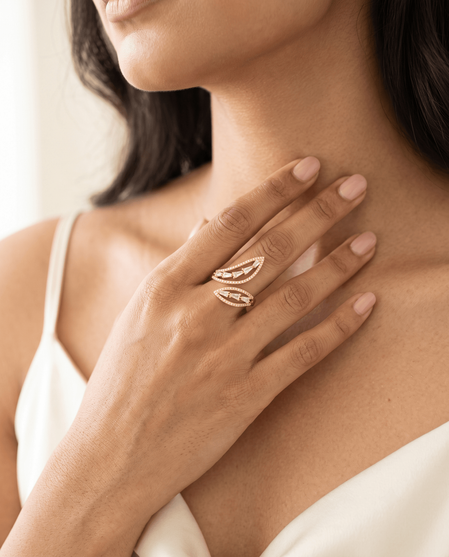 Crystal Twin Wing Wrap Ring in 18K gold-plated stainless steel — MaxiBlink