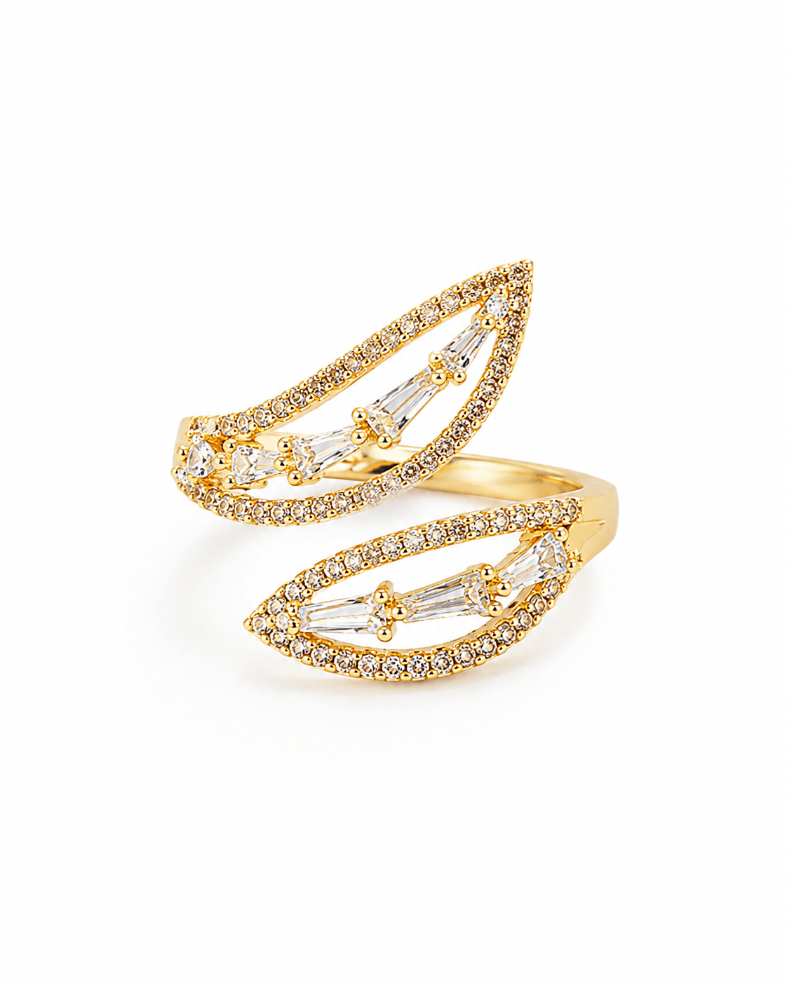 Crystal Twin Wing Wrap Ring — anti-tarnish adjustable free-size ring, MaxiBlink demi-fine
