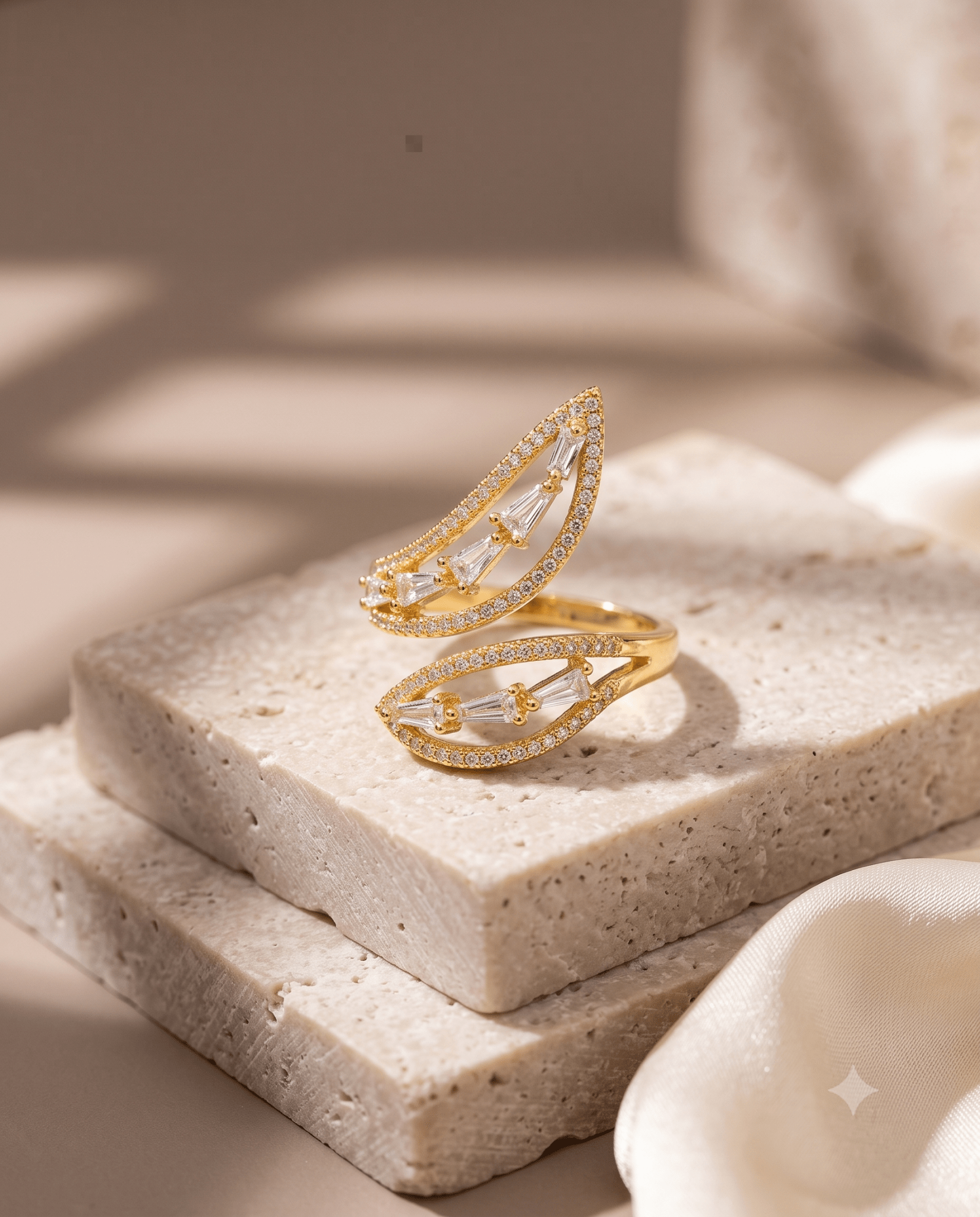 gold-plated baguette ring — Crystal Twin Wing Wrap Ring by MaxiBlink