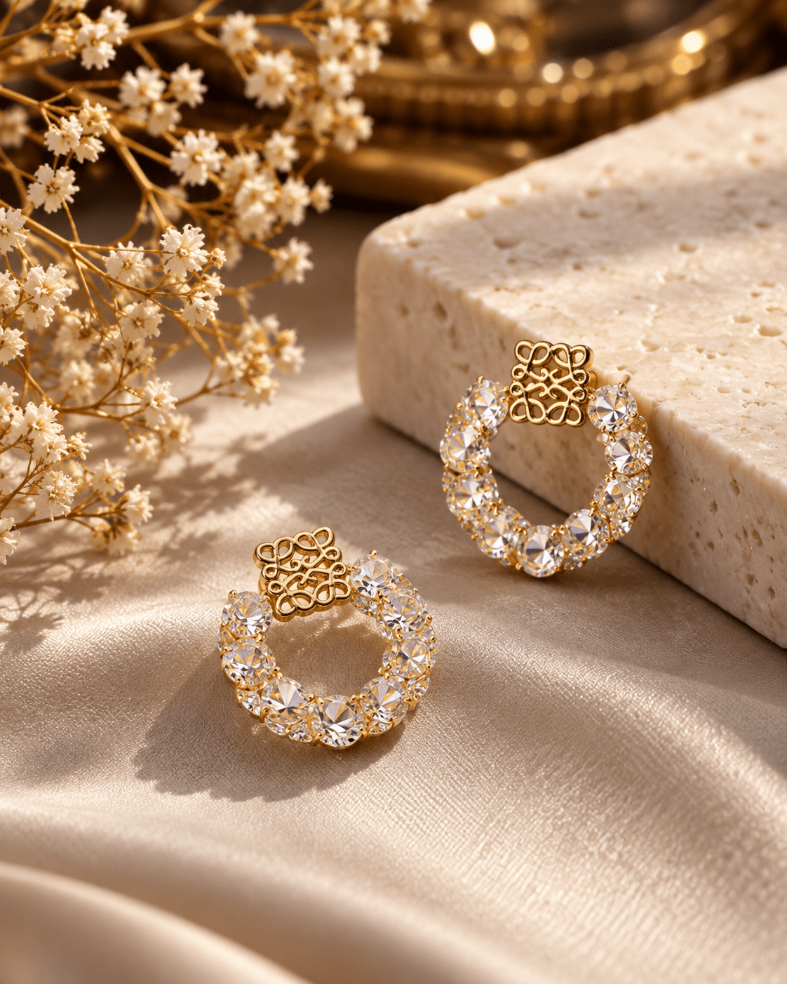 Crystal Wreath Emblem Stud Earrings - Maxiblink
