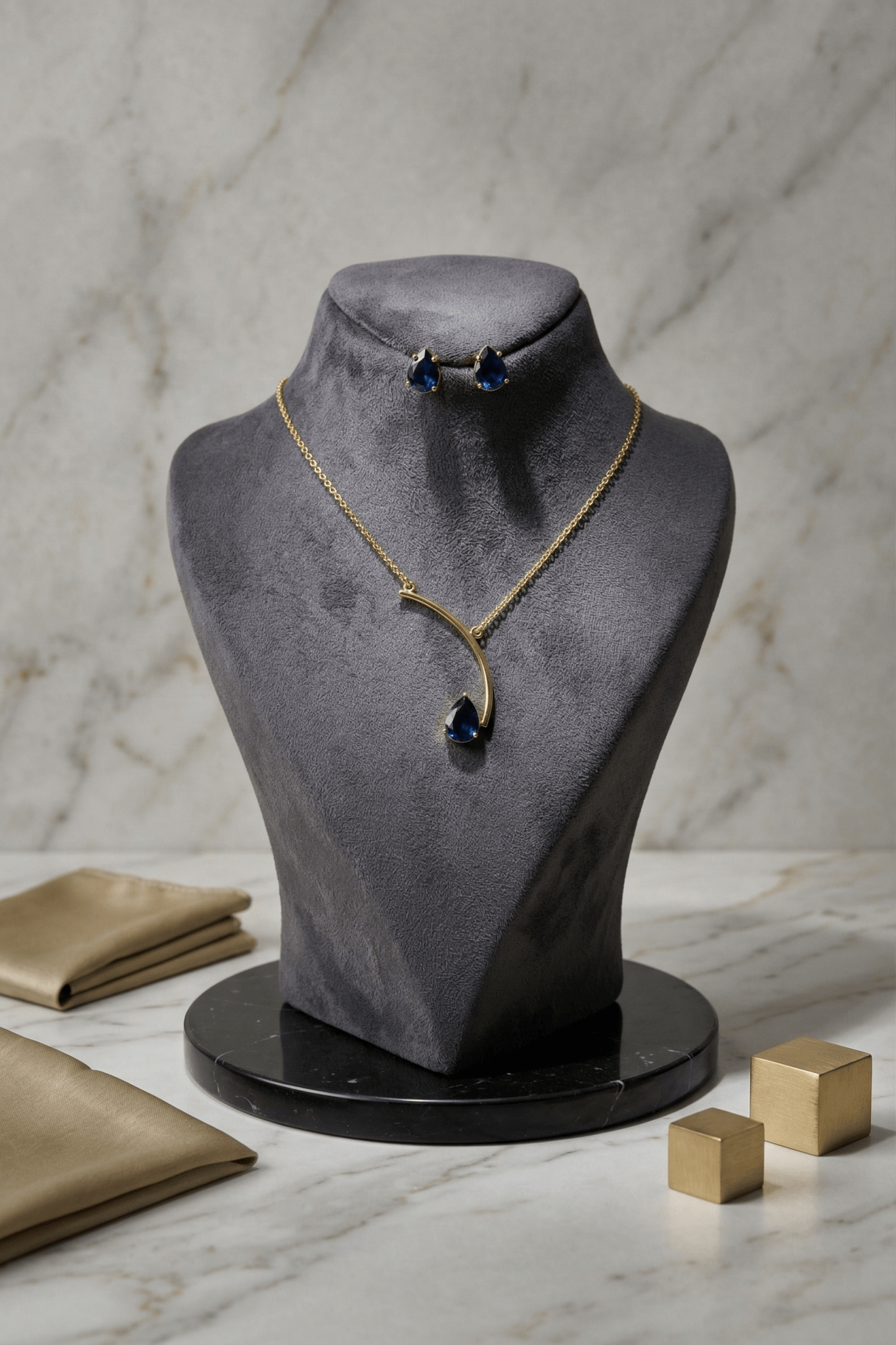 Curved Bar Natural Stone Drop Pendant Necklace – Gold Plated Brass Minimal Designer Jewelry - Maxiblink