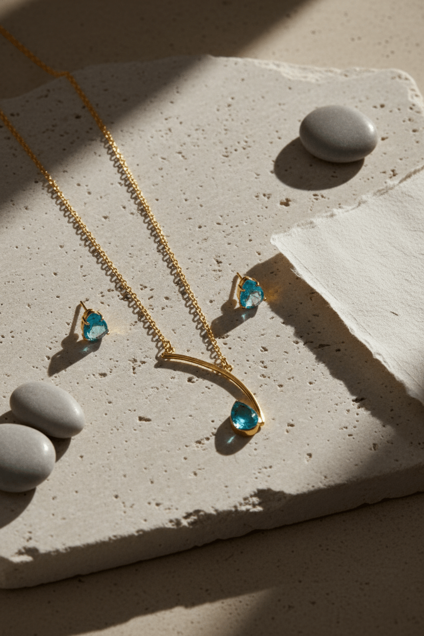 Curved Bar Natural Stone Drop Pendant Necklace – Gold Plated Brass Minimal Designer Jewelry - Maxiblink