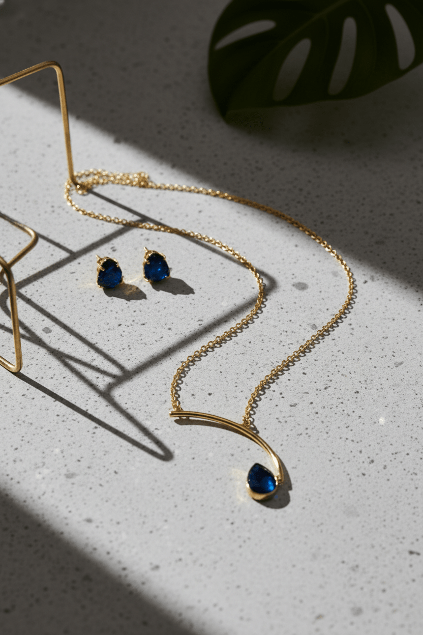 Curved Bar Natural Stone Drop Pendant Necklace – Gold Plated Brass Minimal Designer Jewelry - Maxiblink