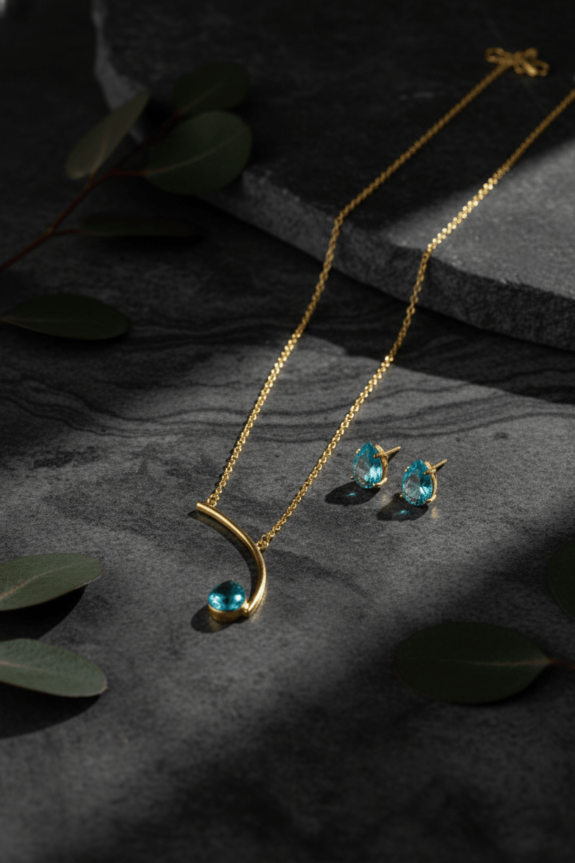 Curved Bar Natural Stone Drop Pendant Necklace – Gold Plated Brass Minimal Designer Jewelry - Maxiblink