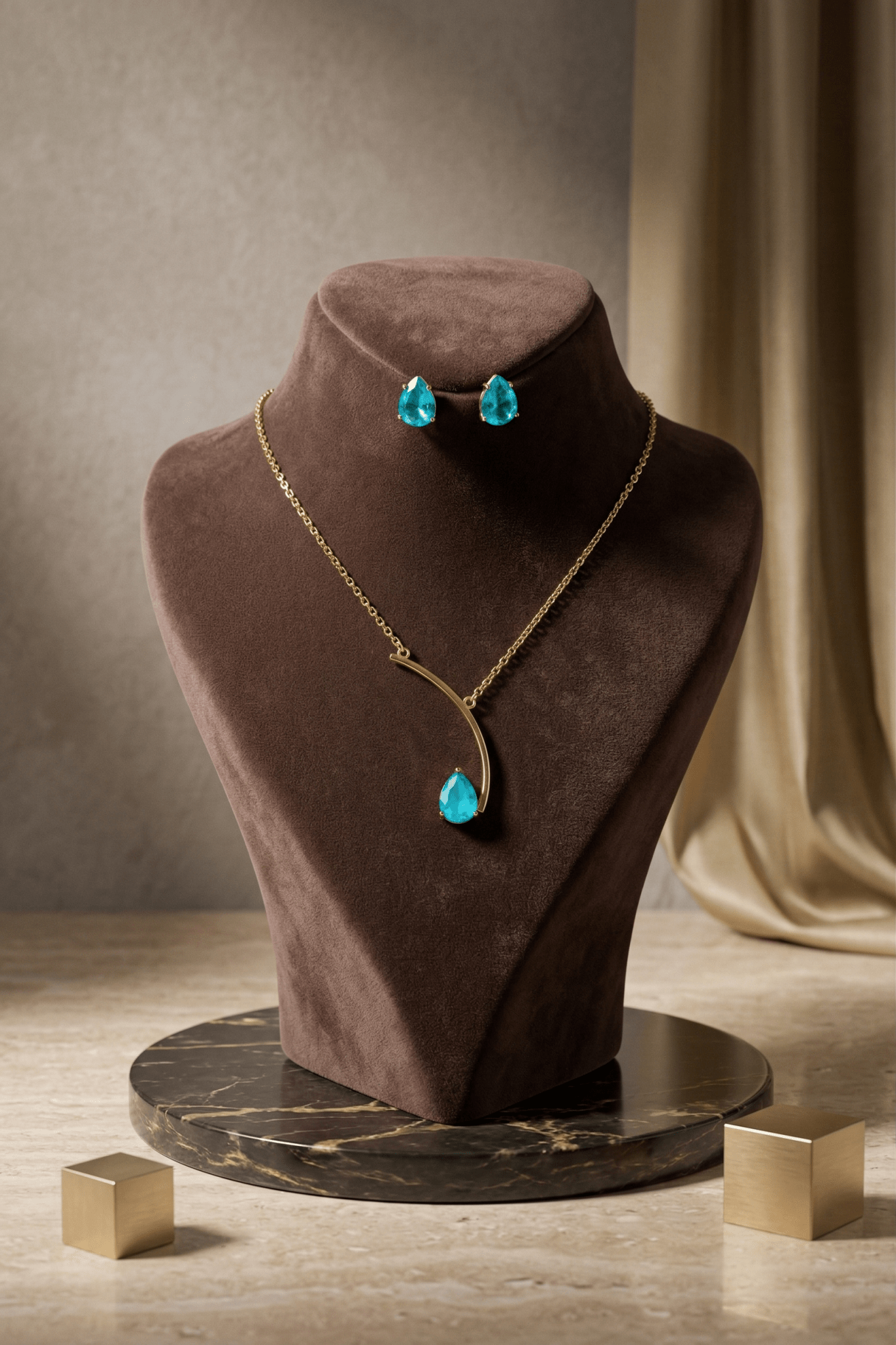Curved Bar Natural Stone Drop Pendant Necklace – Gold Plated Brass Minimal Designer Jewelry - Maxiblink