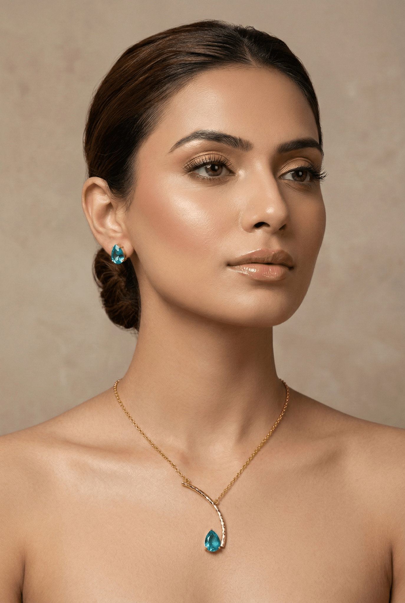 Curved Bar Natural Stone Drop Pendant Necklace – Gold Plated Brass Minimal Designer Jewelry - Maxiblink