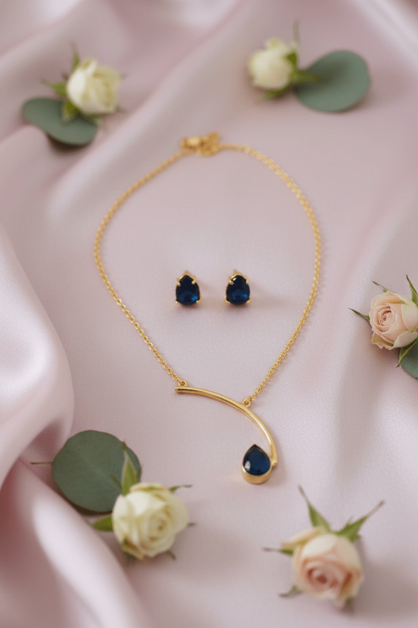 Curved Bar Natural Stone Drop Pendant Necklace – Gold Plated Brass Minimal Designer Jewelry - Maxiblink