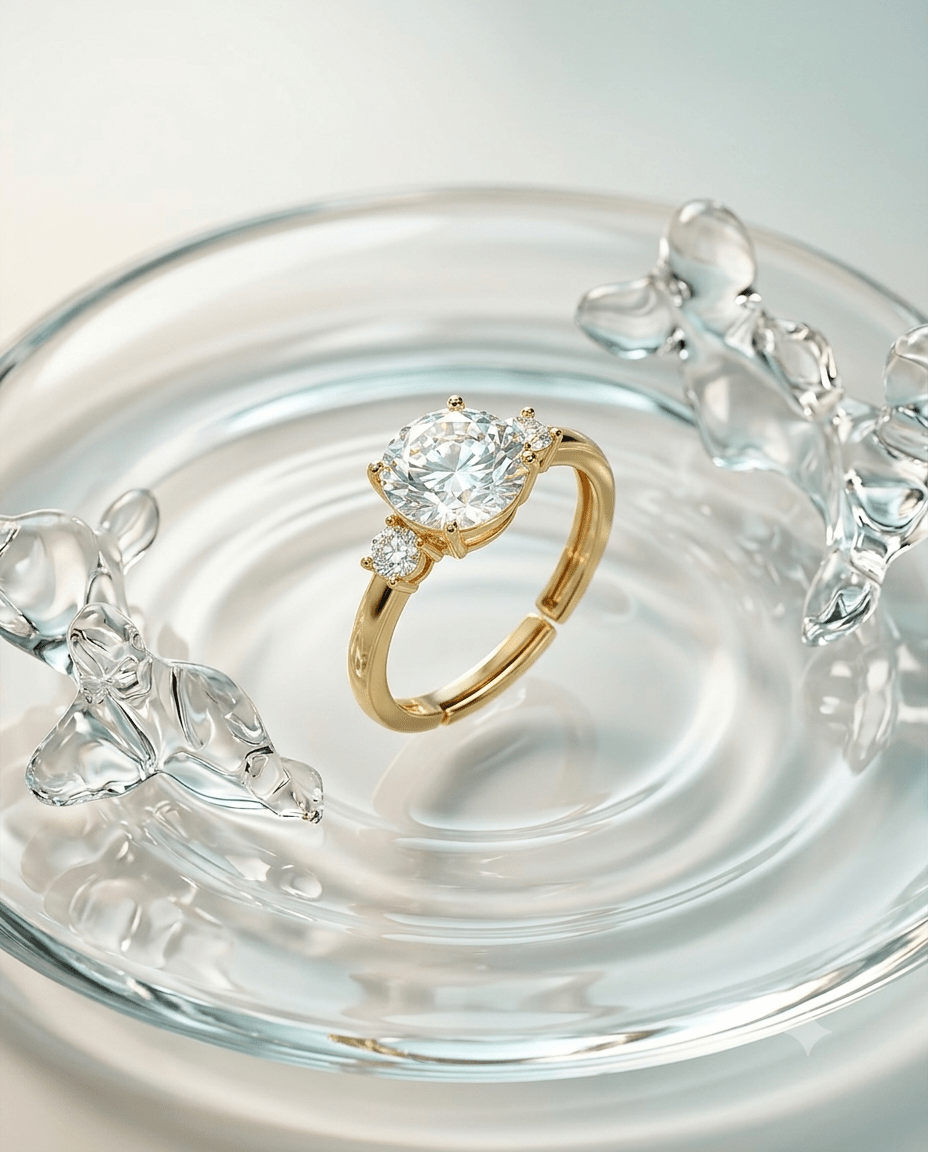 Hypoallergenic waterproof solitaire ring in 18K gold plating — MaxiBlink