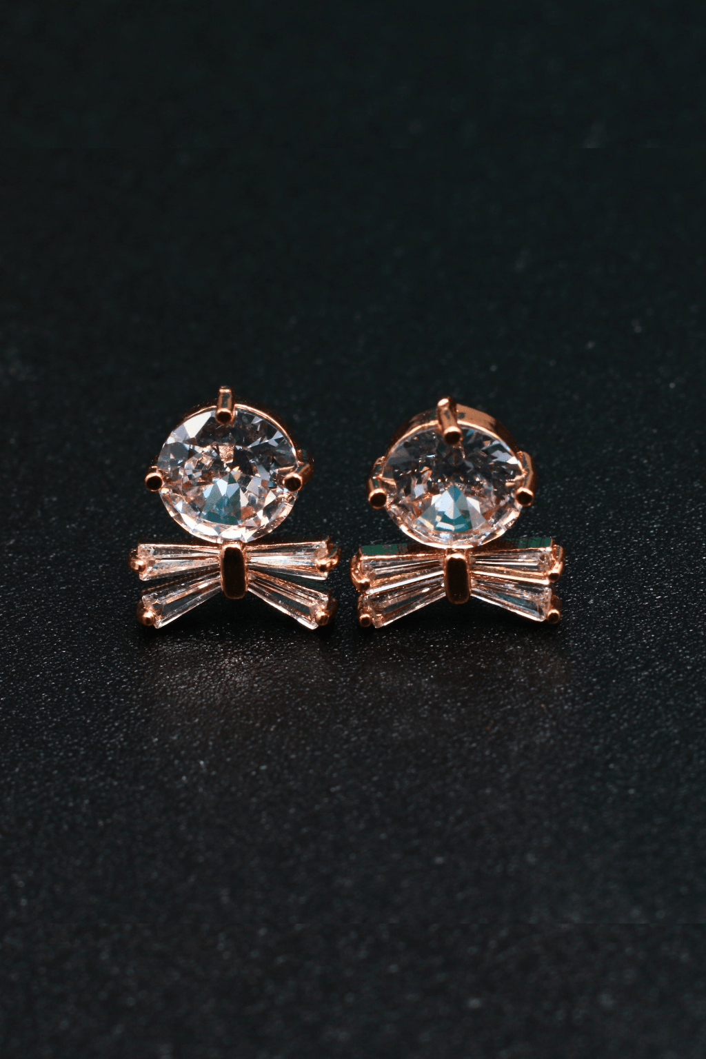Dainty Anti - Tarnish Bow Stud Earrings with Oval CZ – Everyday Elegant Top - Maxiblink