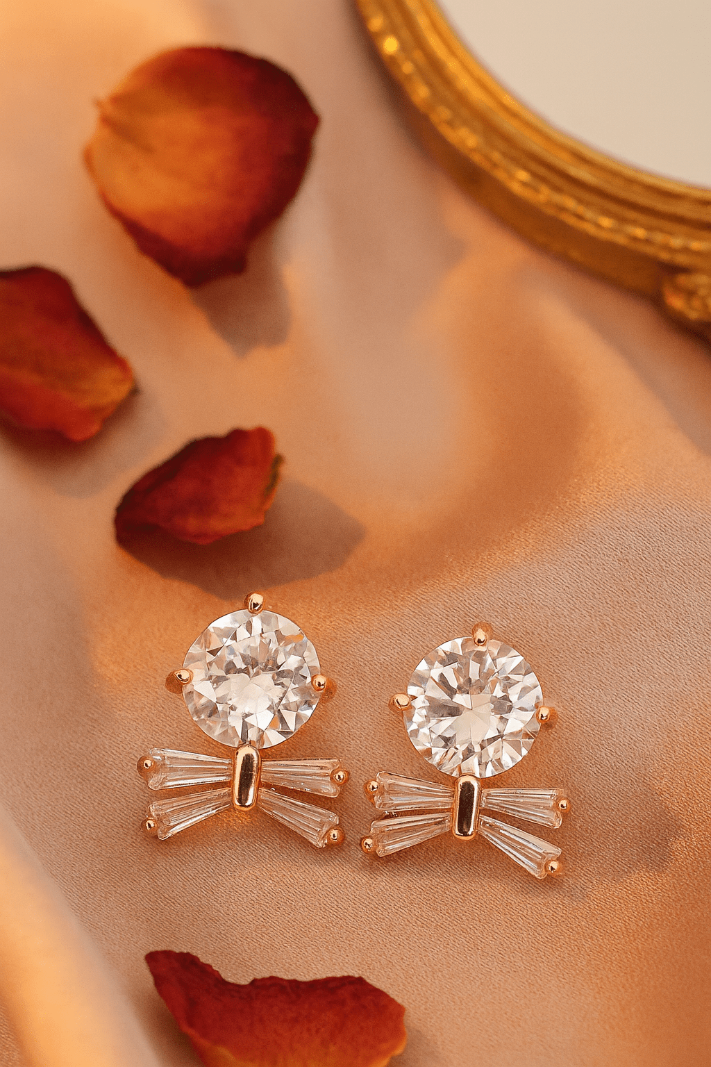 Dainty Anti - Tarnish Bow Stud Earrings with Oval CZ – Everyday Elegant Top - Maxiblink