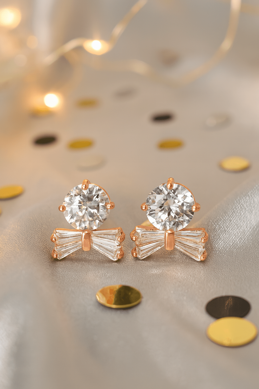 Dainty Anti - Tarnish Bow Stud Earrings with Oval CZ – Everyday Elegant Top - Maxiblink