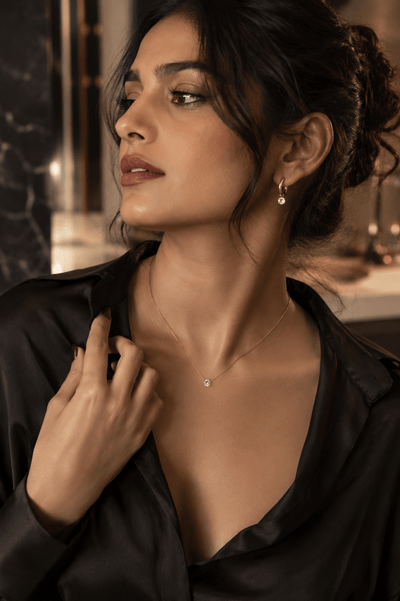 Dainty Solitaire Crystal Necklace & Hoop Earrings Set - Maxiblink