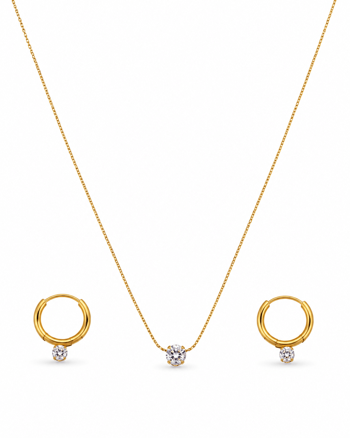 Dainty Solitaire Crystal Necklace & Hoop Earrings Set - Maxiblink