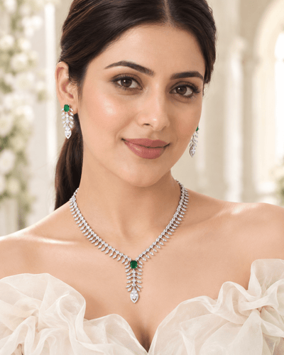 Delicate Clear Leaf Spray Necklace Set - Maxiblink