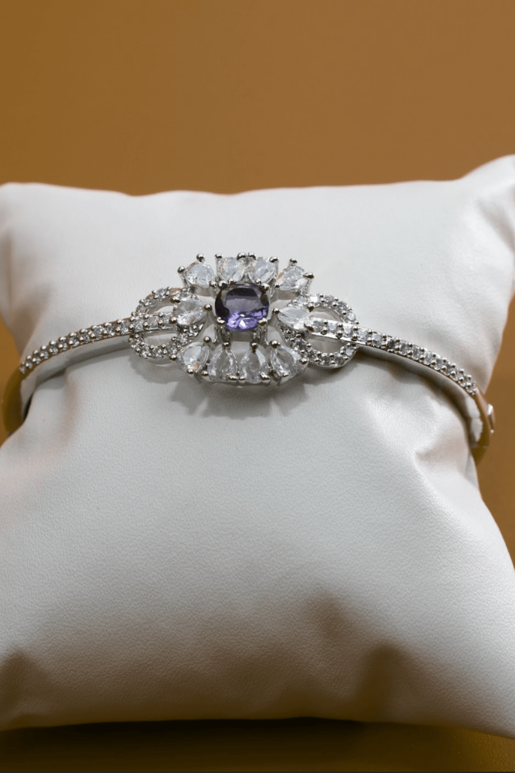 Delicate Floral Silver Bracelet with Purple Stone - Maxiblink