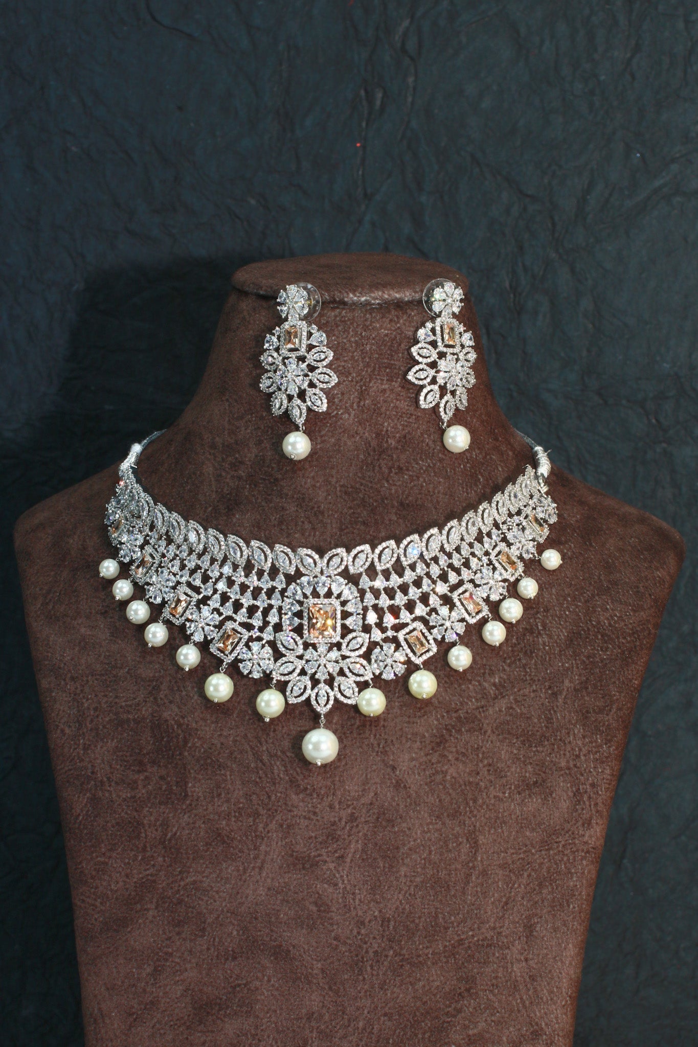 Designer Pearl and Stone Choker Set with Earrings - Maxiblink