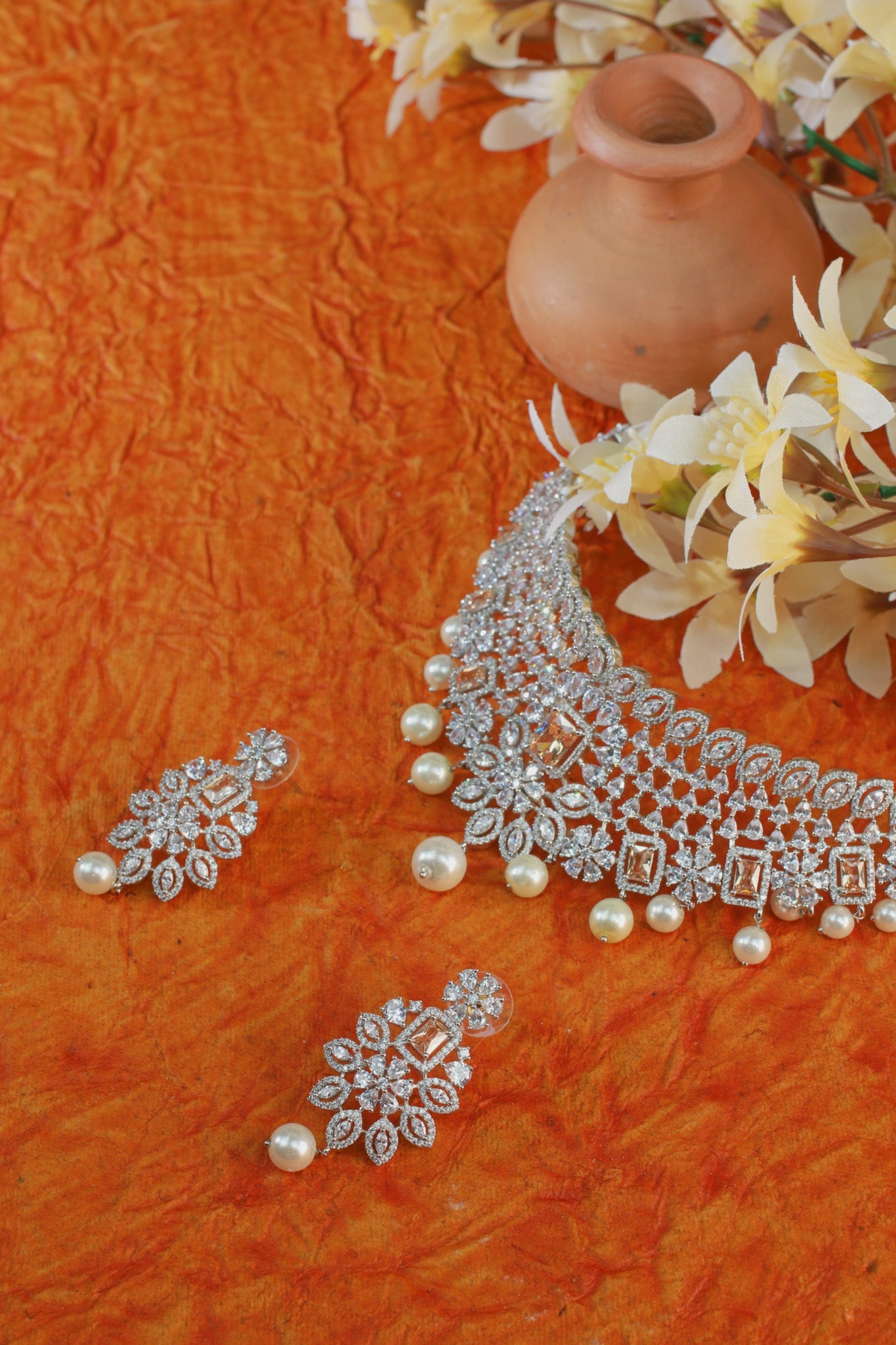Designer Pearl and Stone Choker Set with Earrings - Maxiblink