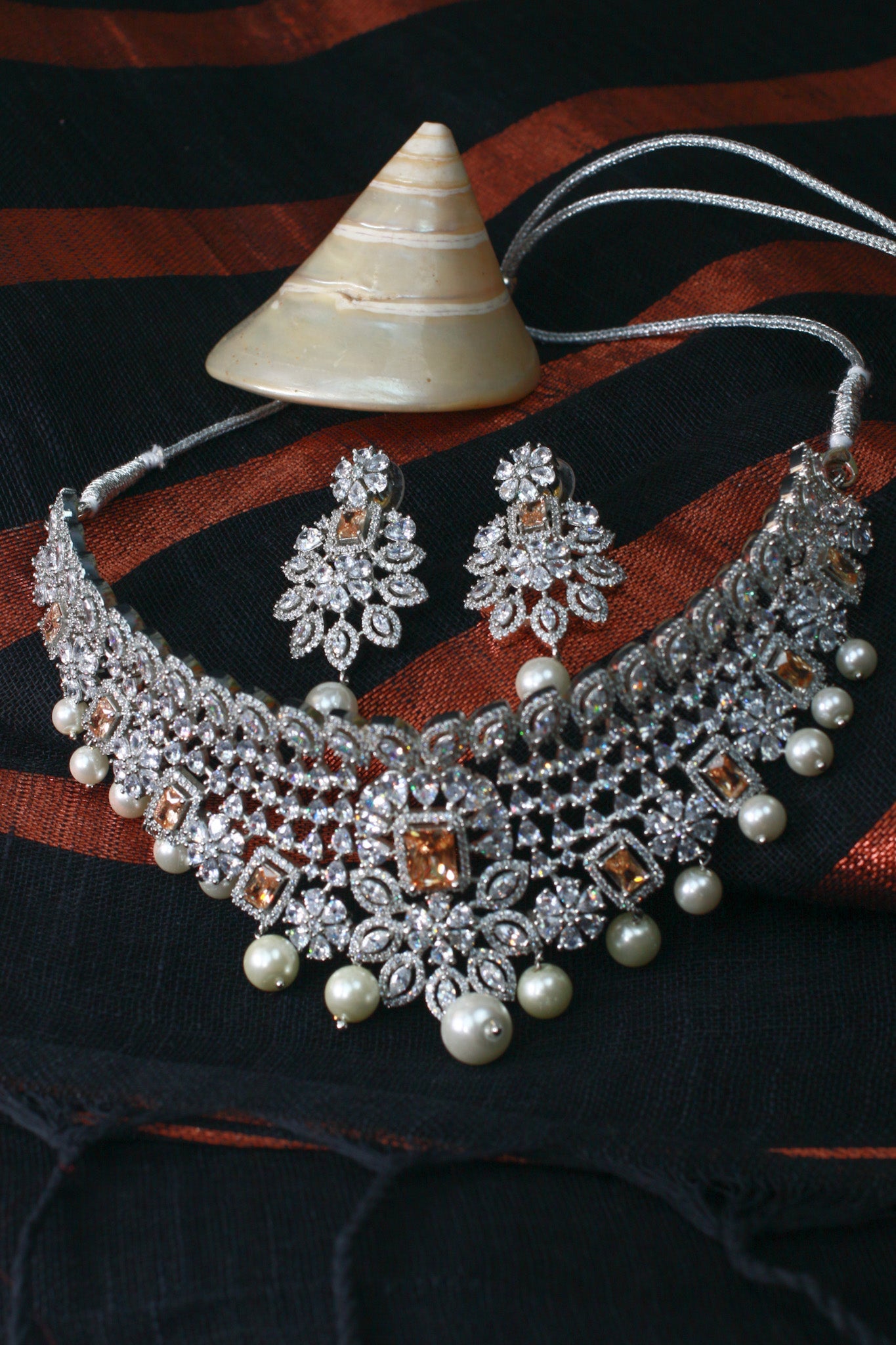 Designer Pearl and Stone Choker Set with Earrings - Maxiblink