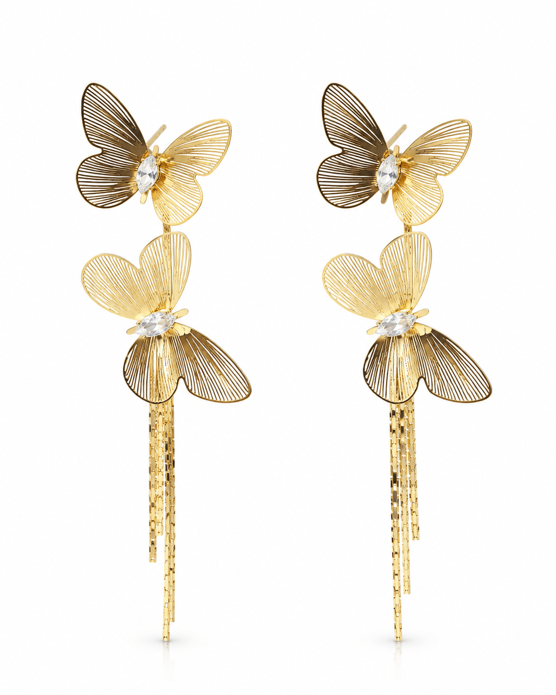 Double Butterfly Fringe Drop Earrings - Maxiblink