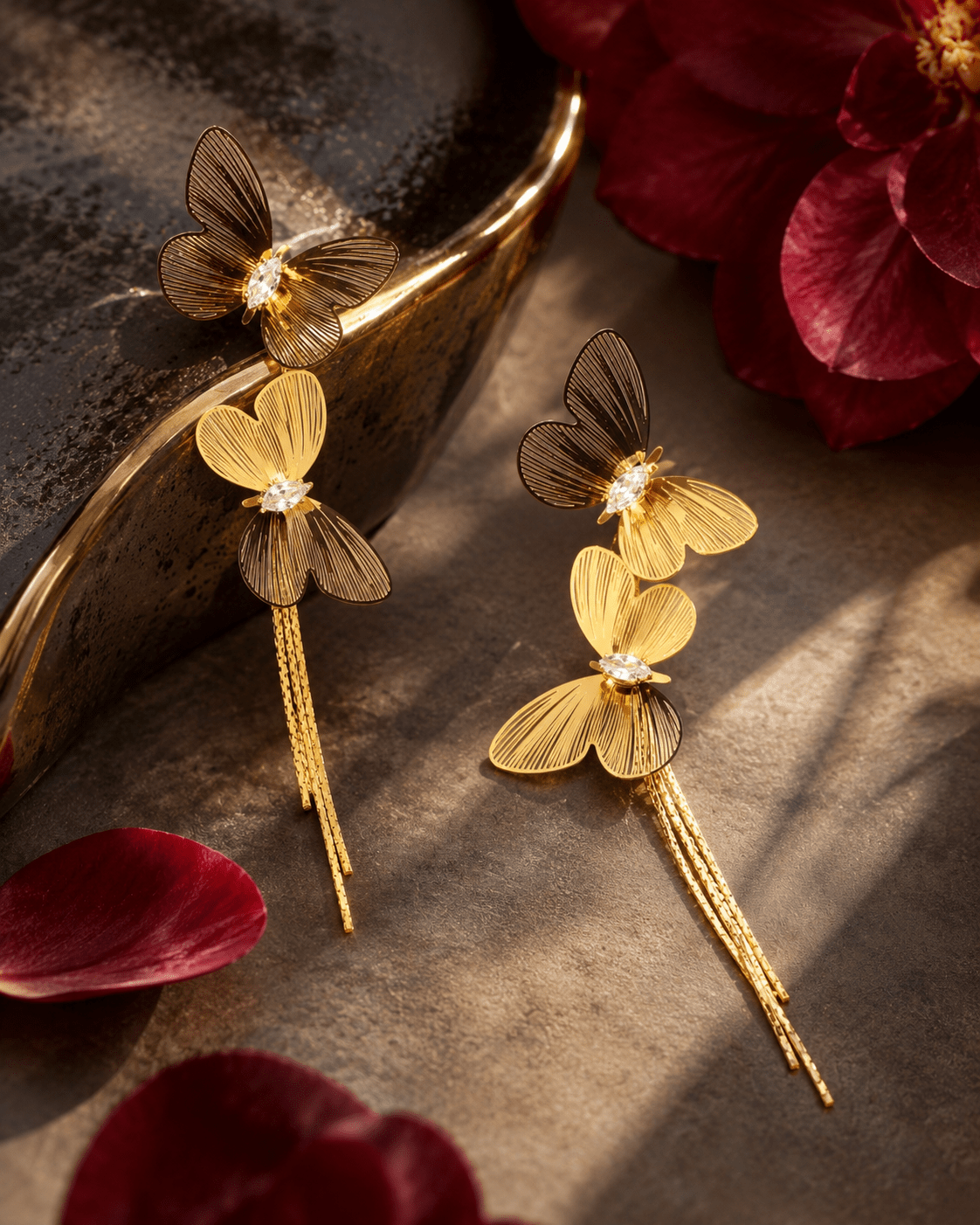 Double Butterfly Fringe Drop Earrings - Maxiblink