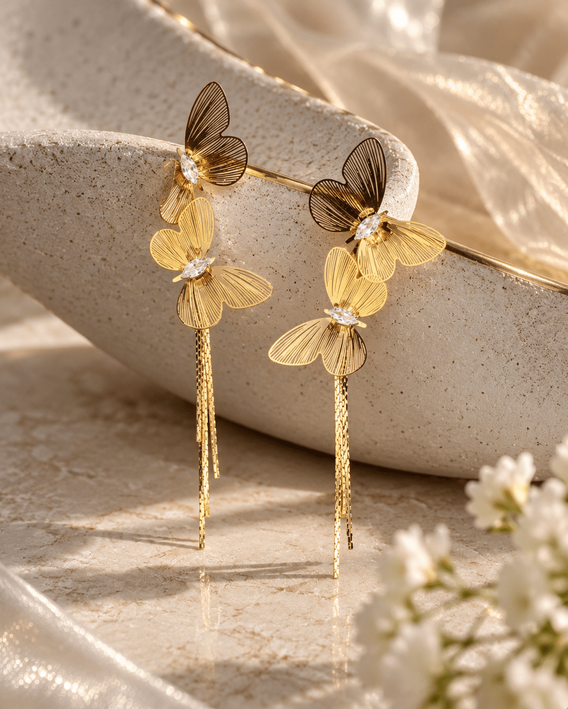 Double Butterfly Fringe Drop Earrings - Maxiblink