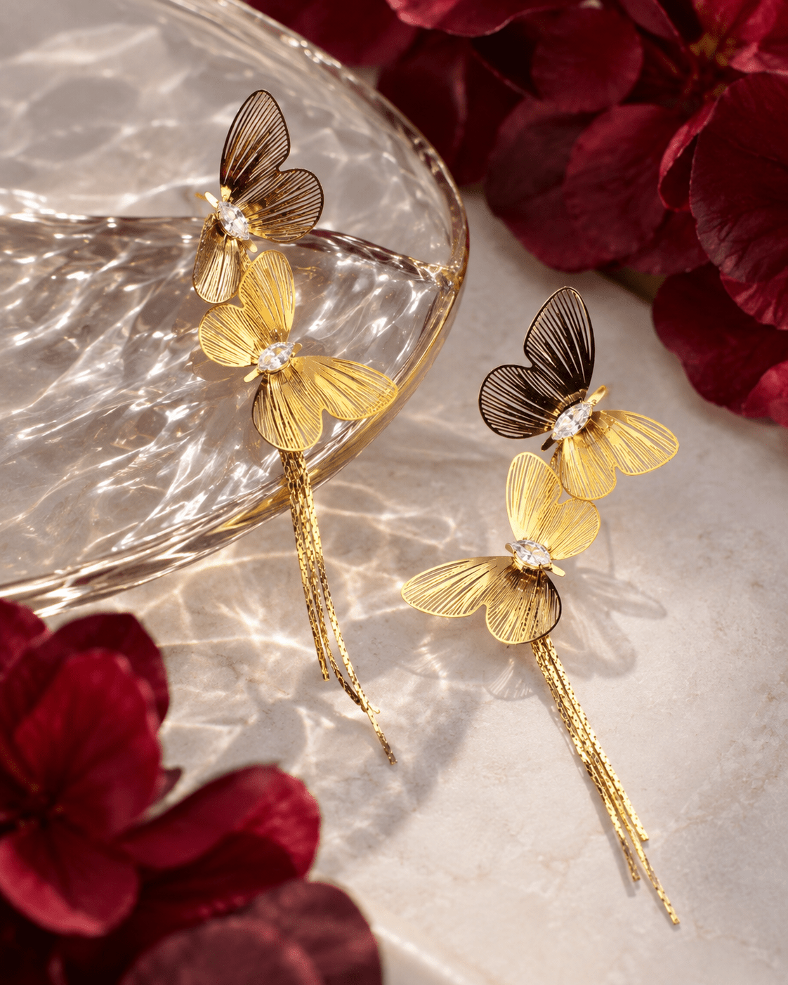 Double Butterfly Fringe Drop Earrings - Maxiblink