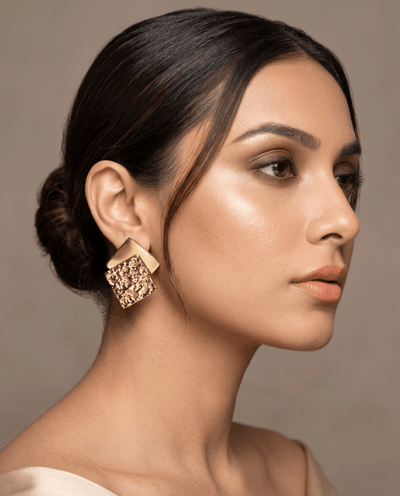 Double Square Hammered Stud Earrings – 18K Gold Plated - Maxiblink
