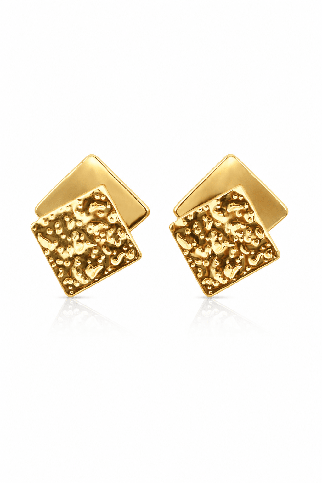 Double Square Hammered Stud Earrings – 18K Gold Plated - Maxiblink