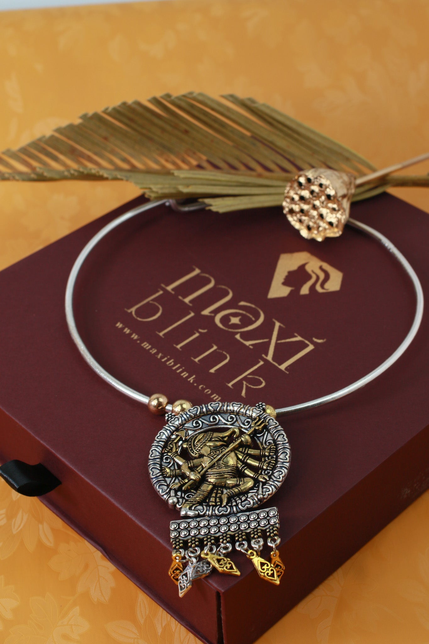 Dual Tone German Silver Hasli/Hansli Necklace – Dancing figure pendant with danglers Oxidised Hansuli Choker for Women - Maxiblink