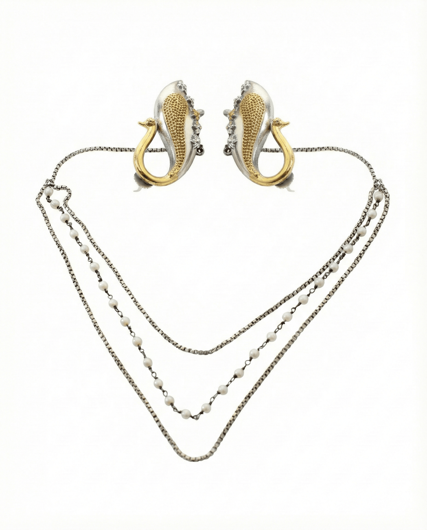Dual Tone Peacock Oxidised German Silver Ear Cuff with Multi - Layer Chains | Statement Festive Ear Cuff - Maxiblink
