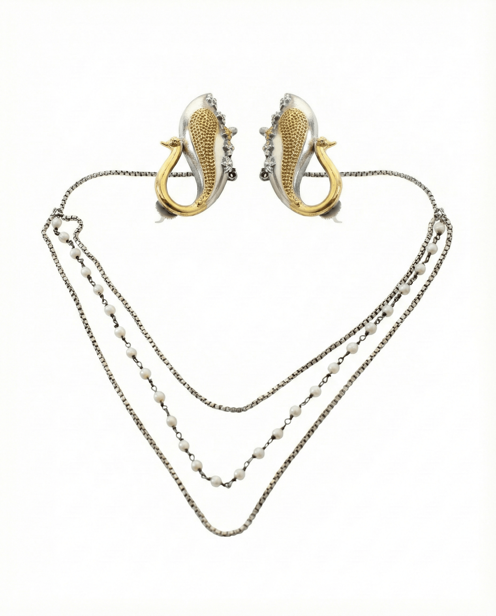 Dual Tone Peacock Oxidised German Silver Ear Cuff with Multi - Layer Chains | Statement Festive Ear Cuff - Maxiblink