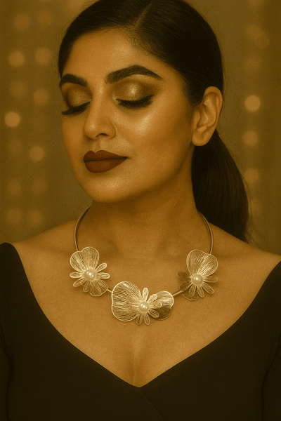 Elegant Floral Design Choker with Pearl Centers - Maxiblink