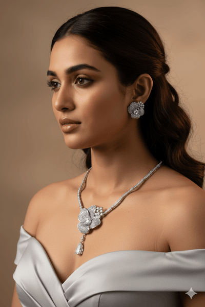 Elegant Floral Zircon Necklace Set for Women - Maxiblink