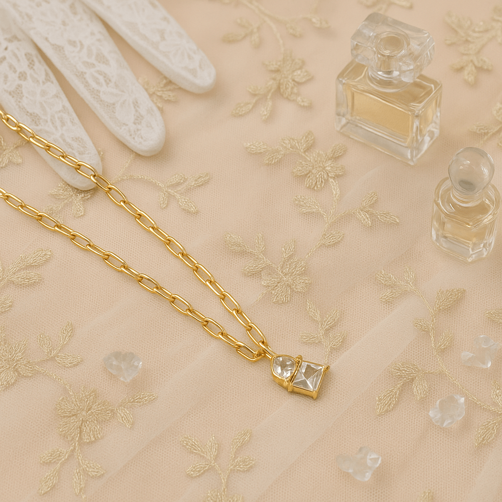 Elegant Gold Chain Pendant with White Crystal Charm - Maxiblink
