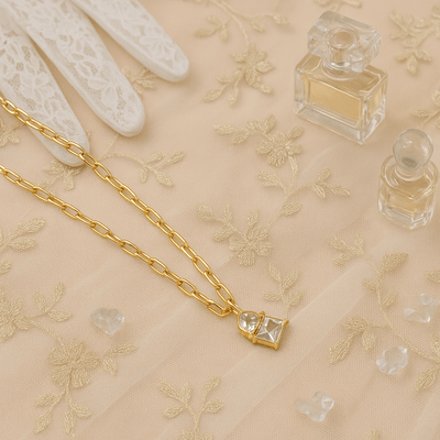 Elegant Gold Chain Pendant with White Crystal Charm - Maxiblink