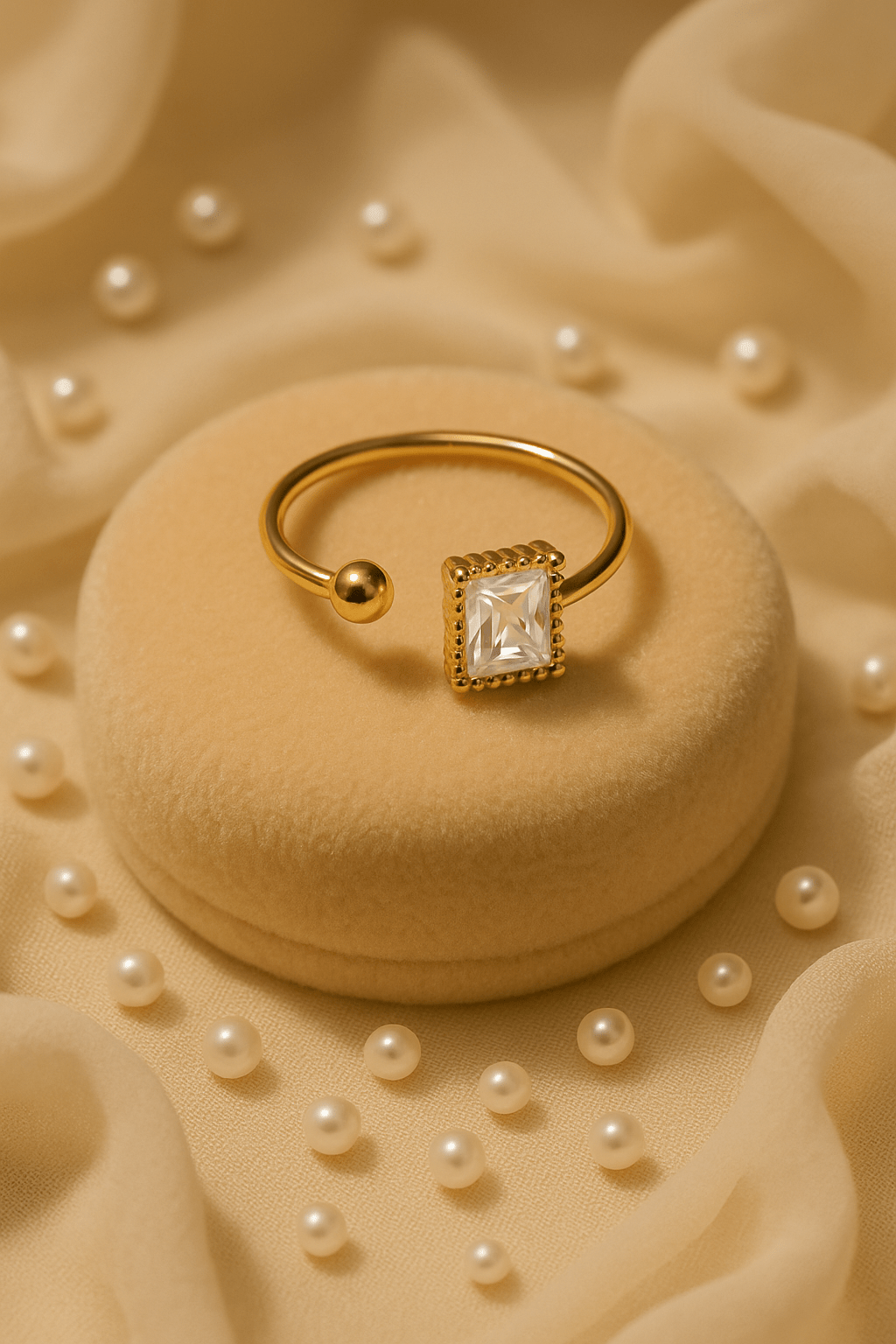 Elegant Open Band Gold Ring with Crystal Clear Baguette Stone - Maxiblink