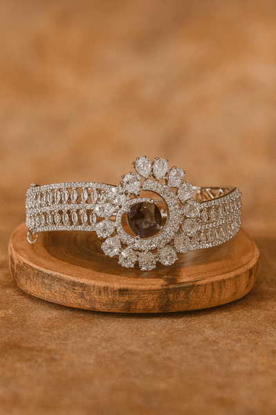 Elegant Silver Bracelet with Purple Floral Centerpiece - Maxiblink
