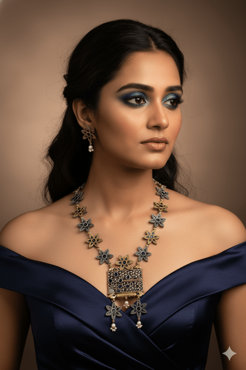 Elegant Silver Replica Necklace Set with Earrings for Women - Maxiblink