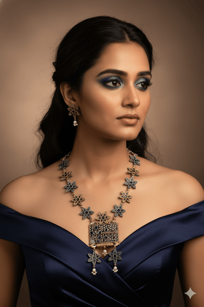 Elegant Silver Replica Necklace Set with Earrings for Women - Maxiblink