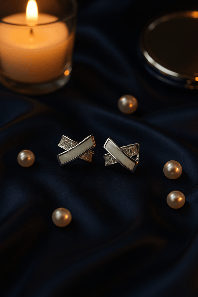Elegant White Enamel Stud Earrings - Maxiblink