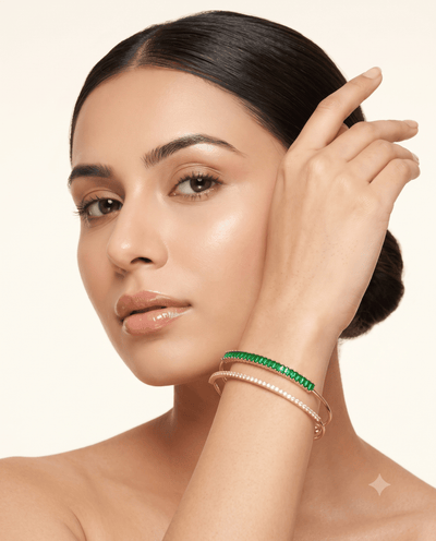 Emerald Baguette Double Layer Cuff Bracelet - Maxiblink